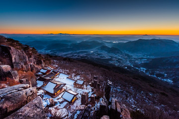 sunrise winter horizon at the temple south korea