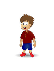 cartoon kid standing and smile wearing red shirt
