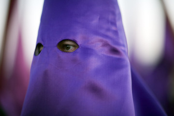 Closeup of a hooded penitent, Good Friday, Seville, Spain