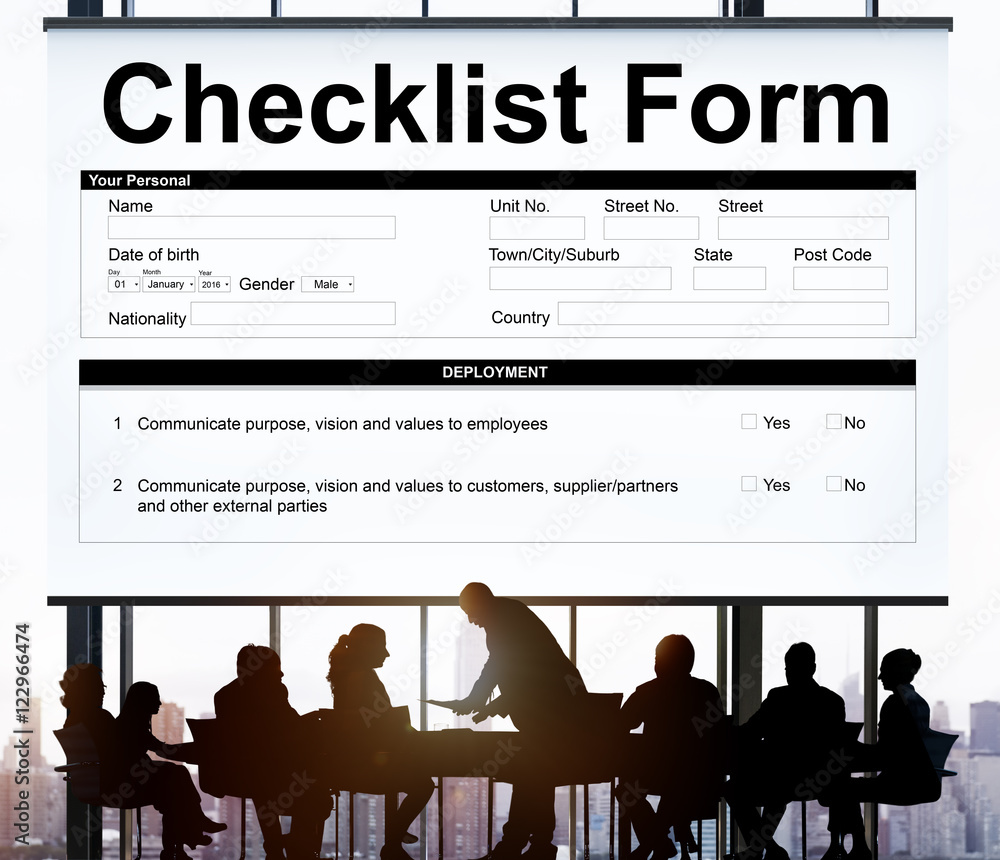 Poster checklist form document data information contract concept