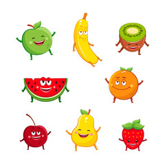 Funny fruits characters cartoon set