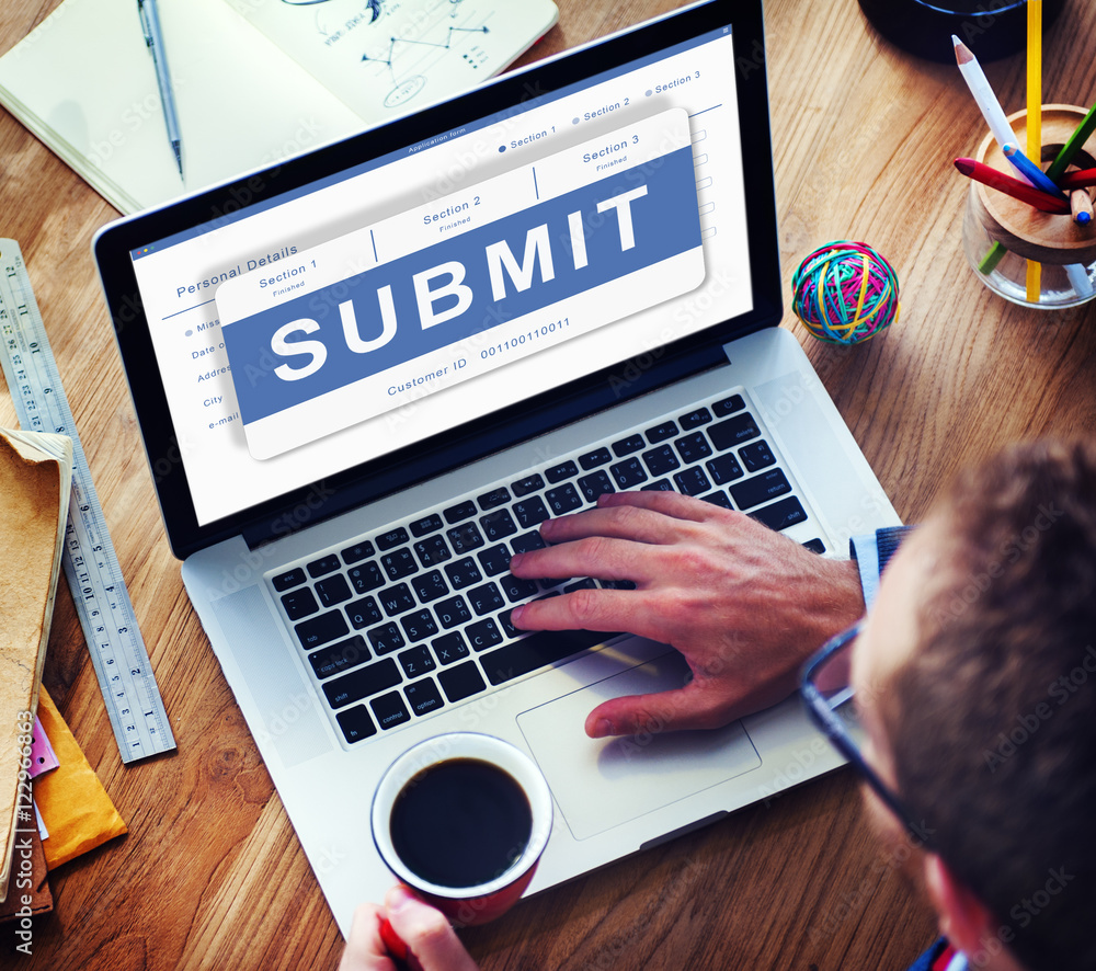 Aufkleber submit application membership register send concept
