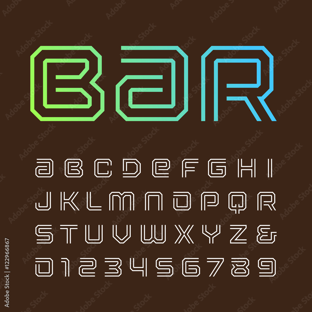 Poster linear font. vector alphabet with stripes effect letters and num