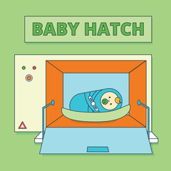 Baby hatch or baby box. Abandoned newborn boy or human male offs