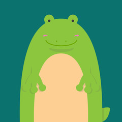 cute big fat frog on green background