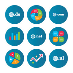 Top-level domains signs. De, Com, Net and Nl.