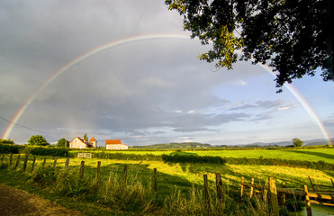 Full rainbow with setting sun