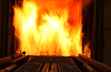 Hot steel on conveyor  