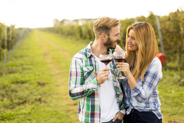 Naklejka premium Wine tasting in the vineyard
