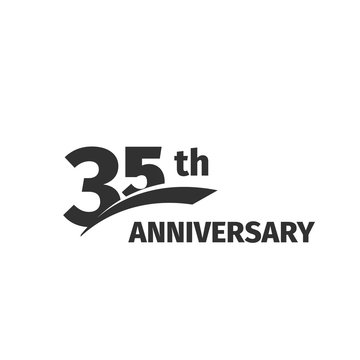 Isolated abstract black 35th anniversary logo on white background. 35 number logotype. Thirty-five years jubilee celebration icon. Thirty-fifth birthday emblem. Vector anniversary illustration.