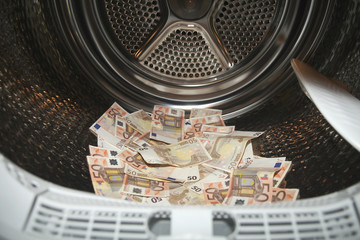 Money laundering (euros) in washing machine