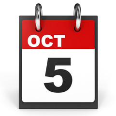 October 5. Calendar on white background.