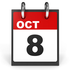 October 8. Calendar on white background.