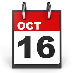 October 16. Calendar on white background.