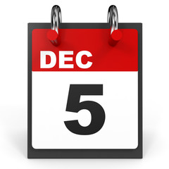 December 5. Calendar on white background.