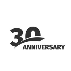 Isolated abstract black 30th anniversary logo on white background. 30 number logotype. Thirty years jubilee celebration icon. Thirtieth birthday emblem. Vector anniversary illustration.