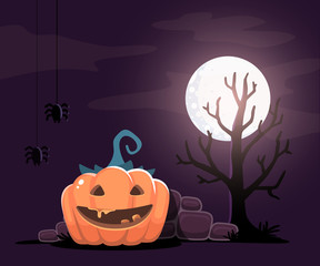 Vector halloween illustration of decorative orange pumpkin with
