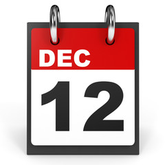 December 12. Calendar on white background.