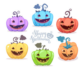 Vector halloween illustration of collection decorative colorful