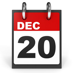 December 20. Calendar on white background.