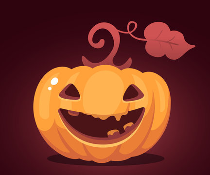 Vector halloween illustration of decorative orange pumpkin with