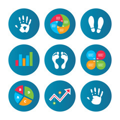 Hand and foot print icons. Imprint shoes symbol.