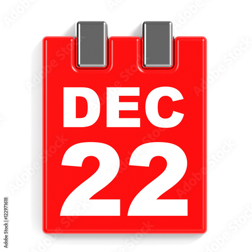 "December 22. Calendar on white background." Stock photo and royalty