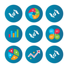 Hands insurance icons. Money savings signs.