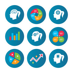 Head with brain icon.Female woman symbols.