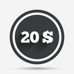 20 Dollars sign icon. USD currency symbol.