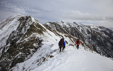 Climbers on the mountain ridge
