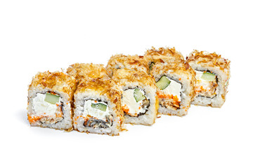 Sushi roll with fresh ingredients isolated on white background