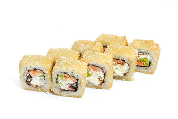 Sushi roll with fresh ingredients isolated on white background
