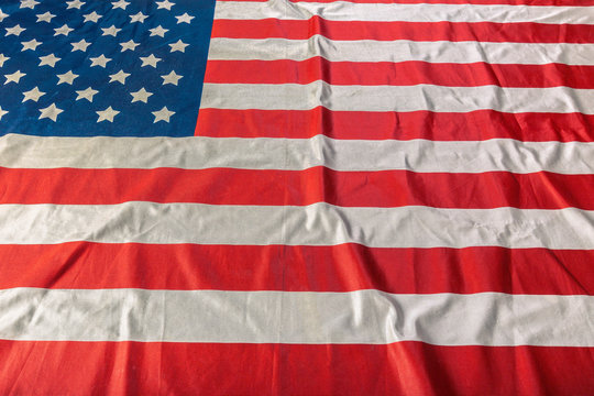 Closeup of ruffled American flag