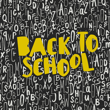 Back to school poster design with seamless letters pattern backg
