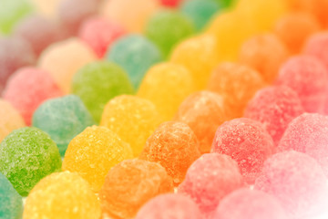 many colorful fruit gelatin in soft focus texture background 