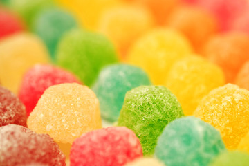 many colorful fruit gelatin in soft focus texture background 