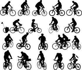 bicyclists big silhouettes collection - vector - obrazy, fototapety, plakaty
