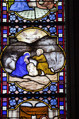 Stained glass window, Saint-Corentin Cathedral, town of Quimper, departament of Finistere, region...