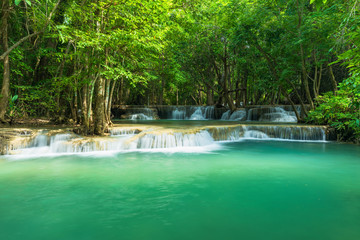 Breathtaking waterfall for relaxation, Erawan waterfall loacated Kanchanaburi Province,Thailand