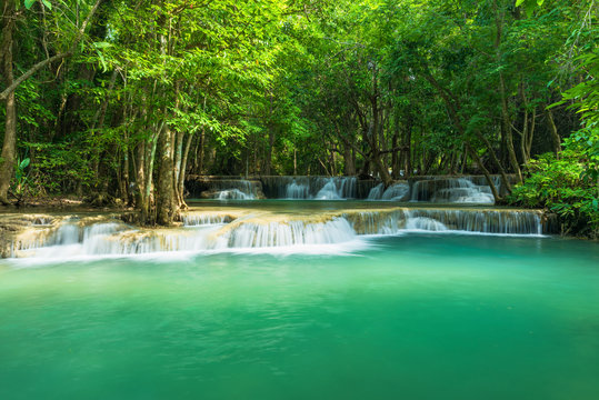 Breathtaking waterfall for relaxation, Erawan waterfall loacated Kanchanaburi Province,Thailand © peangdao