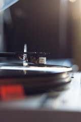 Fototapeta na wymiar Old vinyl audio player, USSR music player turnable