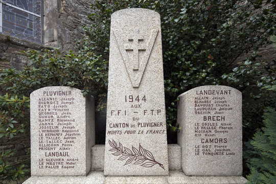 World War II Memorial, town of Pluvigner, departement of Morbihan, Brittany, France