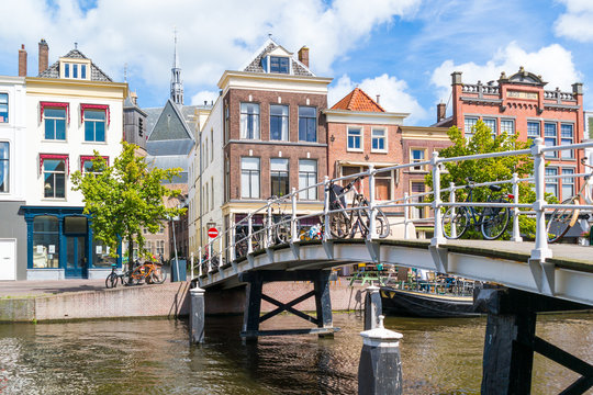 Bridge over New Rhine canal in Leiden, Netherlands