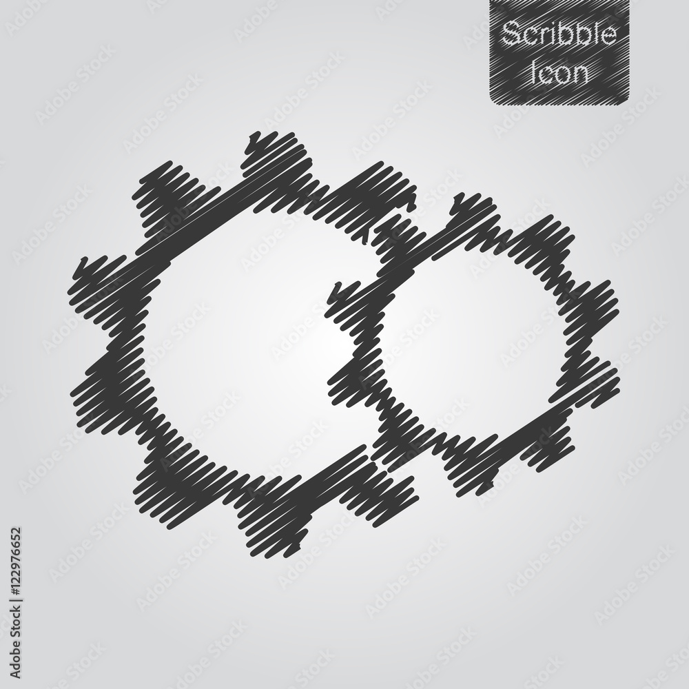 Poster vector gears icon in scribble style