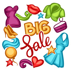 Sale background with female clothing and accessories