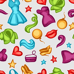 Fashion seamless pattern with female clothing and accessories