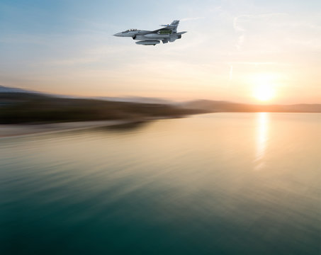 Fighter jet at sunrise