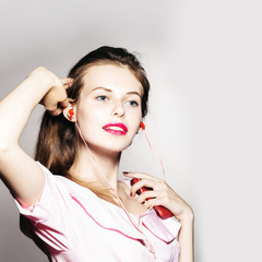 pretty stylish girl with headset
