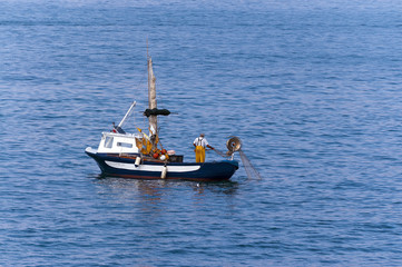 Fisherman on a Fishing Boat - Liguria Italy